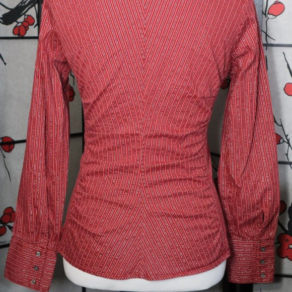 Express Design Studio Long Sleeve Red with Pinstripes Shirt, Size Small - Picture 4 of 5